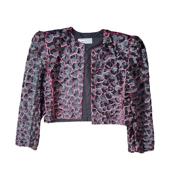Carolina Herrera black red sequin bolero blazer size 8 - Picture 2 of 6